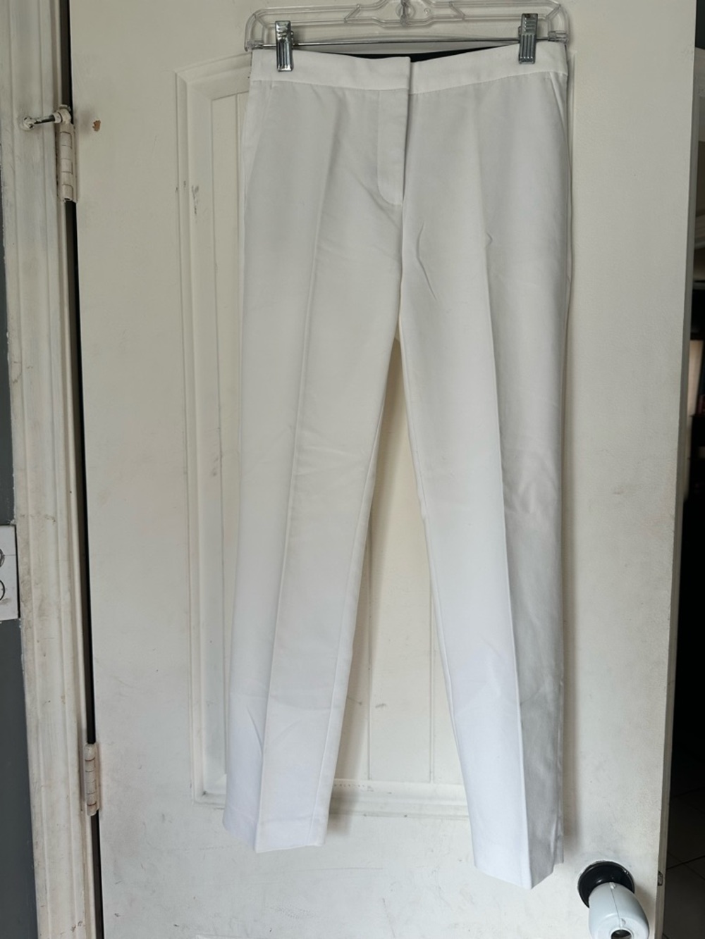 Zara White High-Rise Slim Fit Trousers - Striped Elastic Waistband Size Small